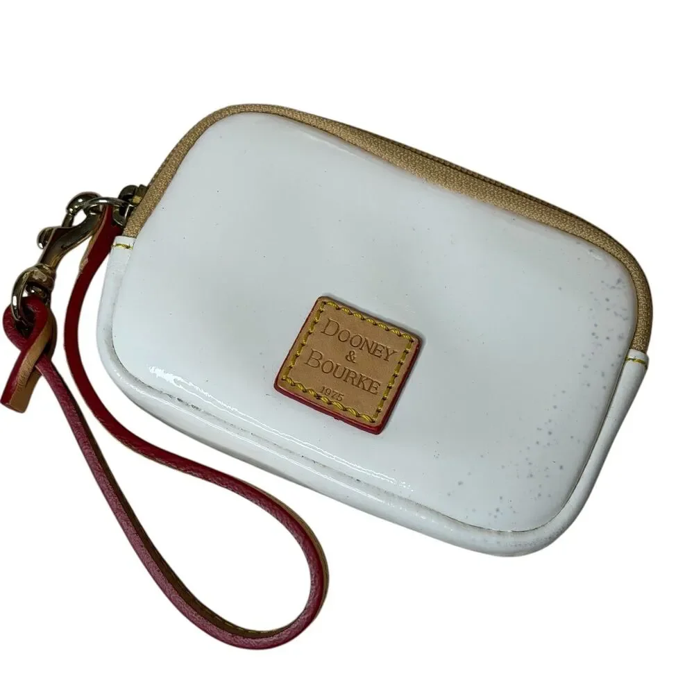 Dooney & Bourke Janine Patent Leather Satchel Purse Bag Cream Brown